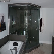 Large neo angle shower with steam generator