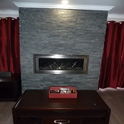 Stack stone fireplace